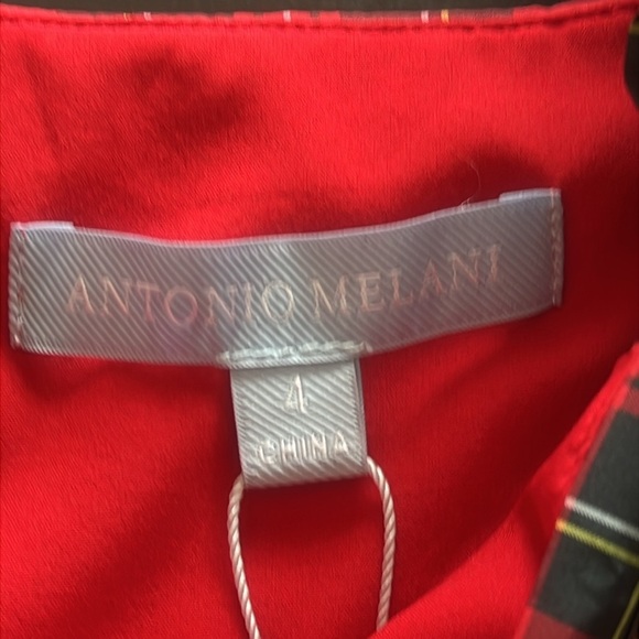 Antonio Melani Elvira Plaid Tie Square Neck Long Puffed Sleeve - Picture 5 of 12